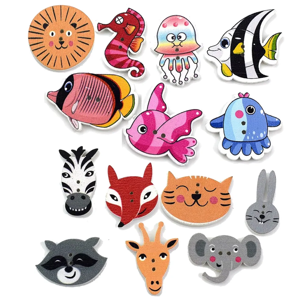 50PCS Mixed Fish Wooden Button - مراجعة Baby Clothing Sewing وسعره