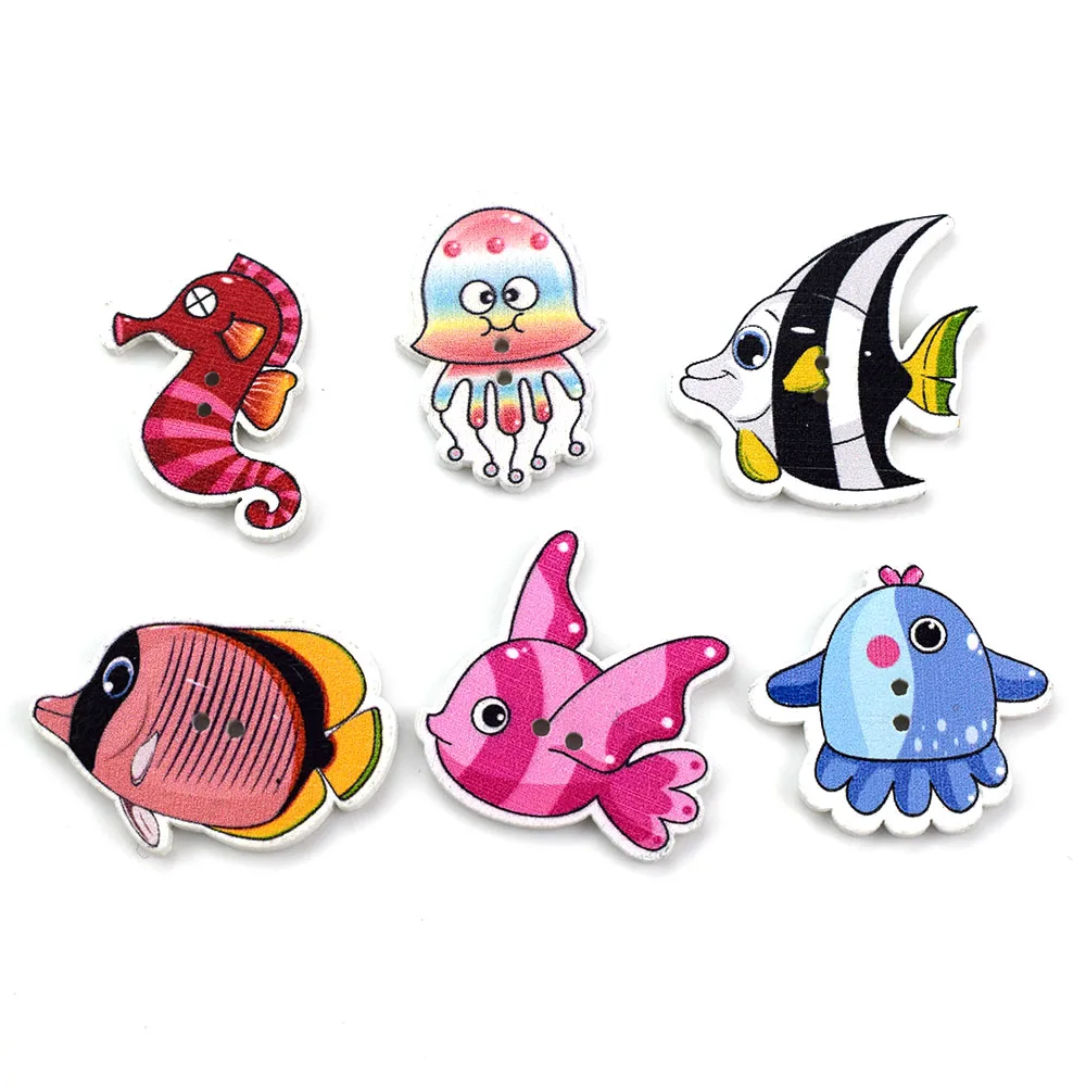 50PCS Mixed Fish Wooden Button - مراجعة Baby Clothing Sewing وسعره